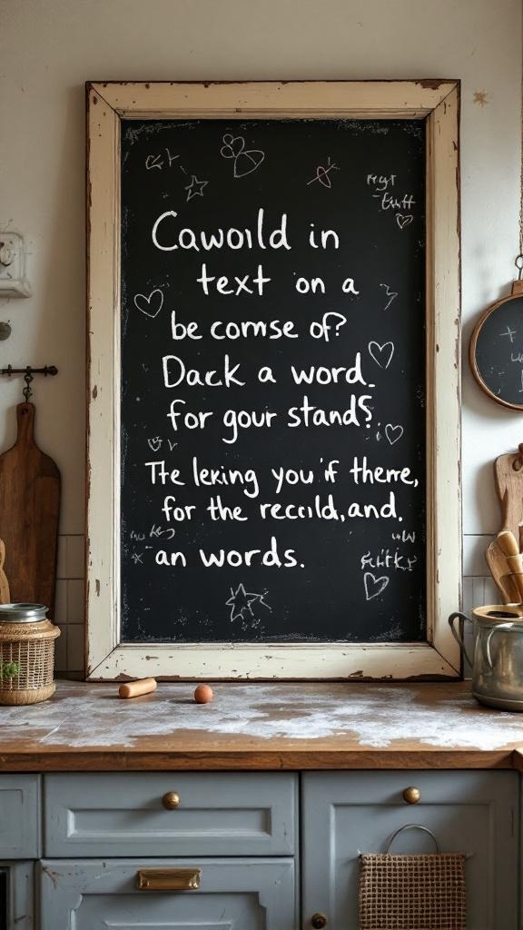 Chic chalkboard framed in an old window frame with handwritten text