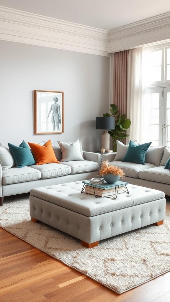 Cozy living room with a stylish sectional sofa and a multifunctional coffee table.